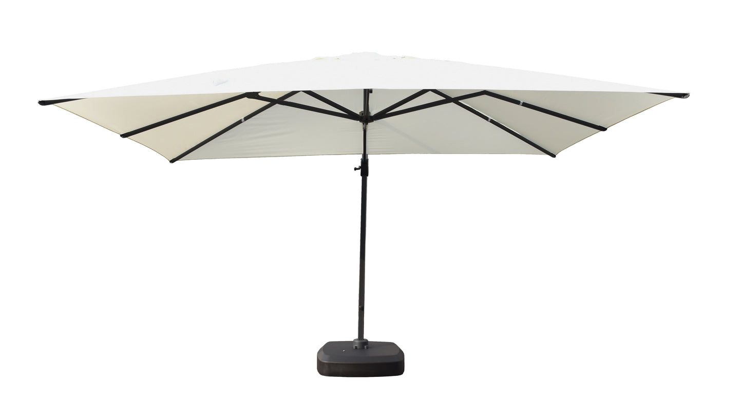 Sombrilla Kioto rectangular 300x400 cm con pie lateral y base rellenable de 150 kg.