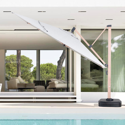 Sombrilla Mitras 350x350 cm pie lateral con base rellenable de 150 kg.