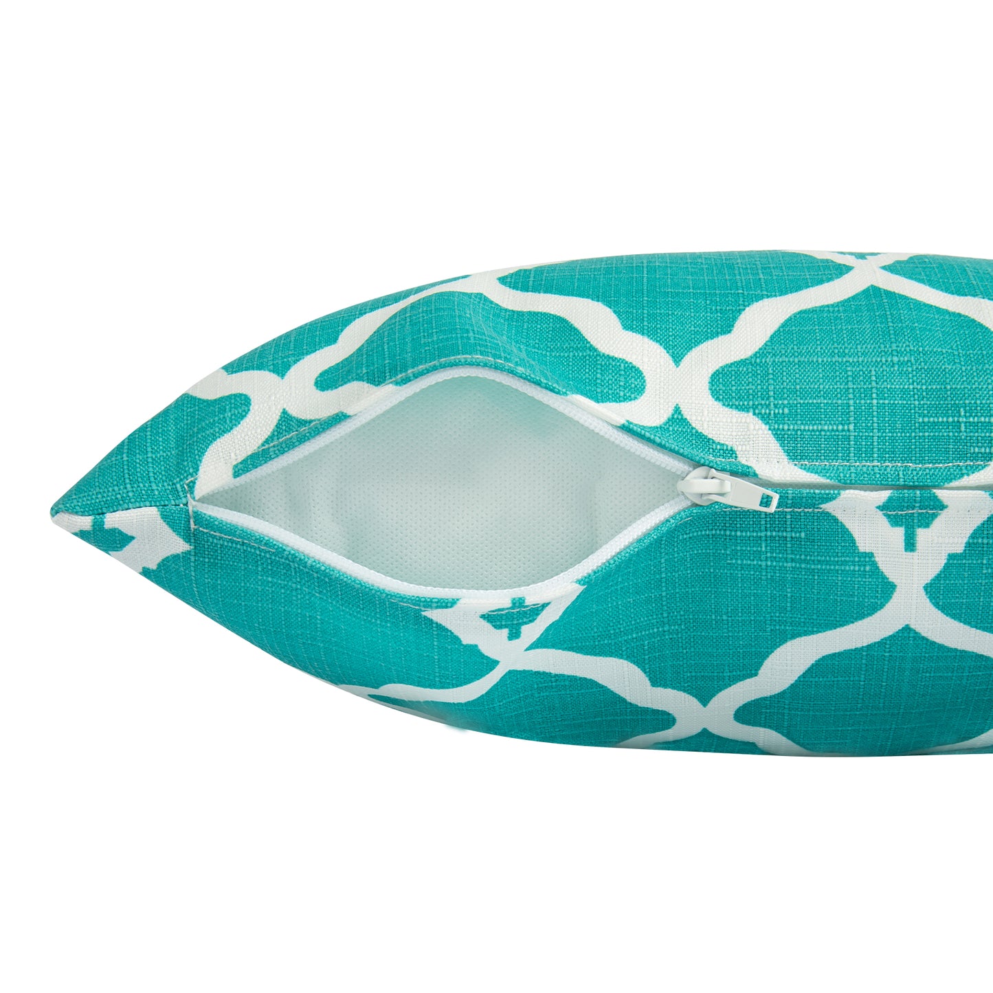 Cojín decorativo 45x45x12 cm  estampado turquesa / blanco