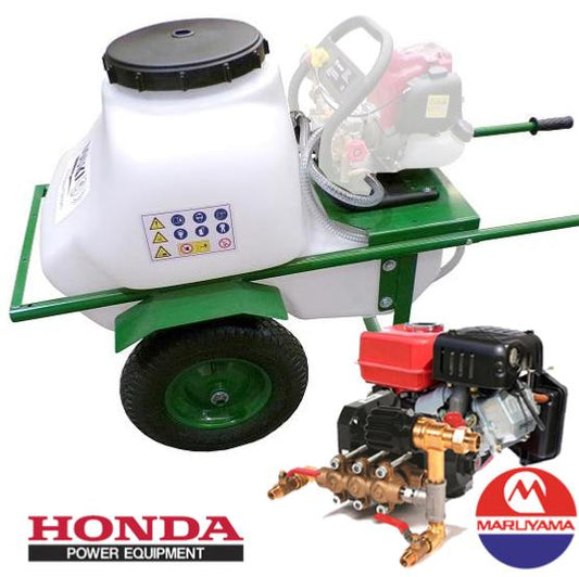 Carretilla sulfatadora Maruyama motor Honda 100L 40bar 15ltr/min 2 ruedas