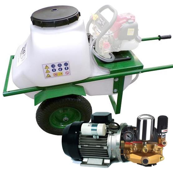 Carretilla sulfatadora eléctrica 100L 40bar 33ltr/min 2 ruedas