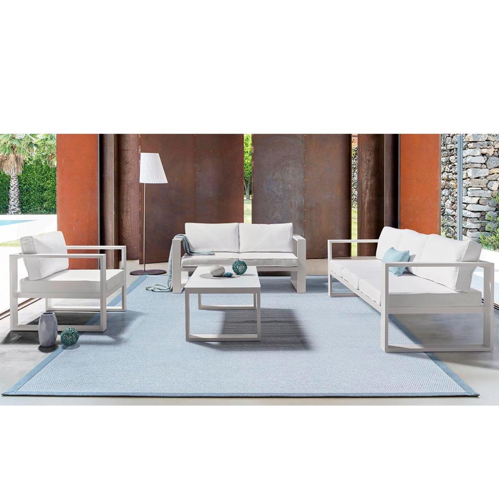 Sofá 3 plazas Niland aluminio y cojinería blanca