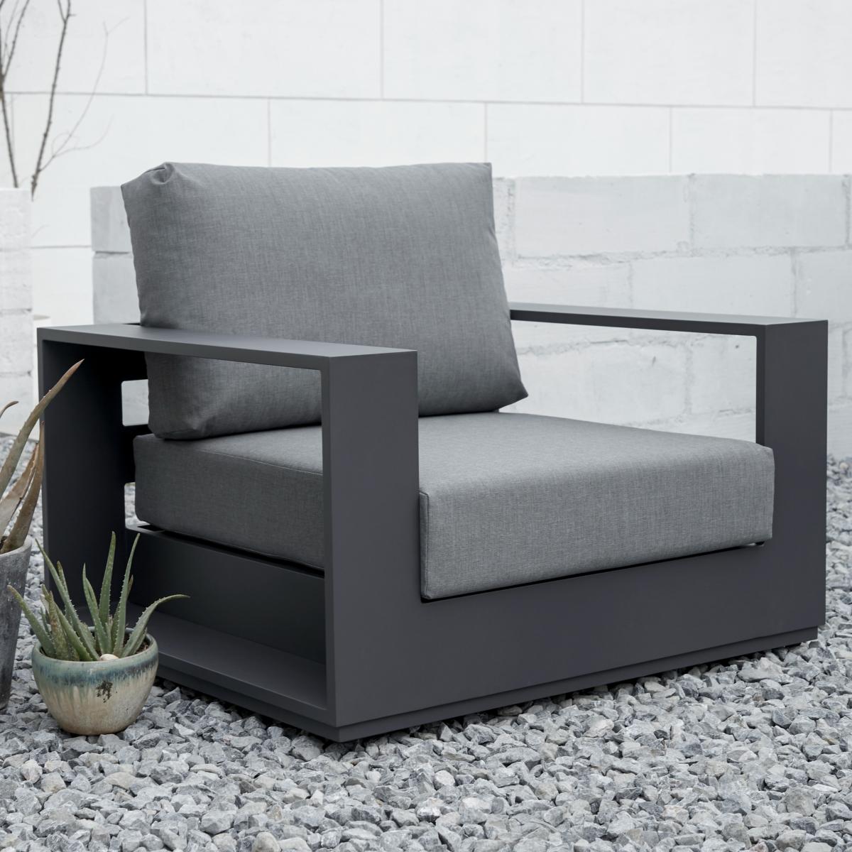 Sofá 1 plaza Ione aluminio antracita y textil gris medio 