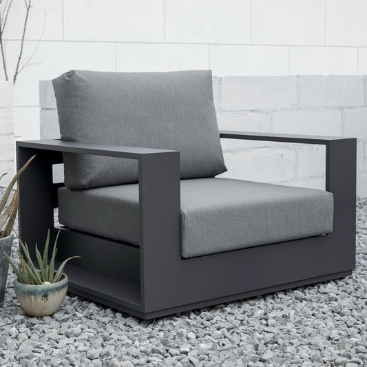 Sofá 1 plaza Ione aluminio antracita y textil gris medio 