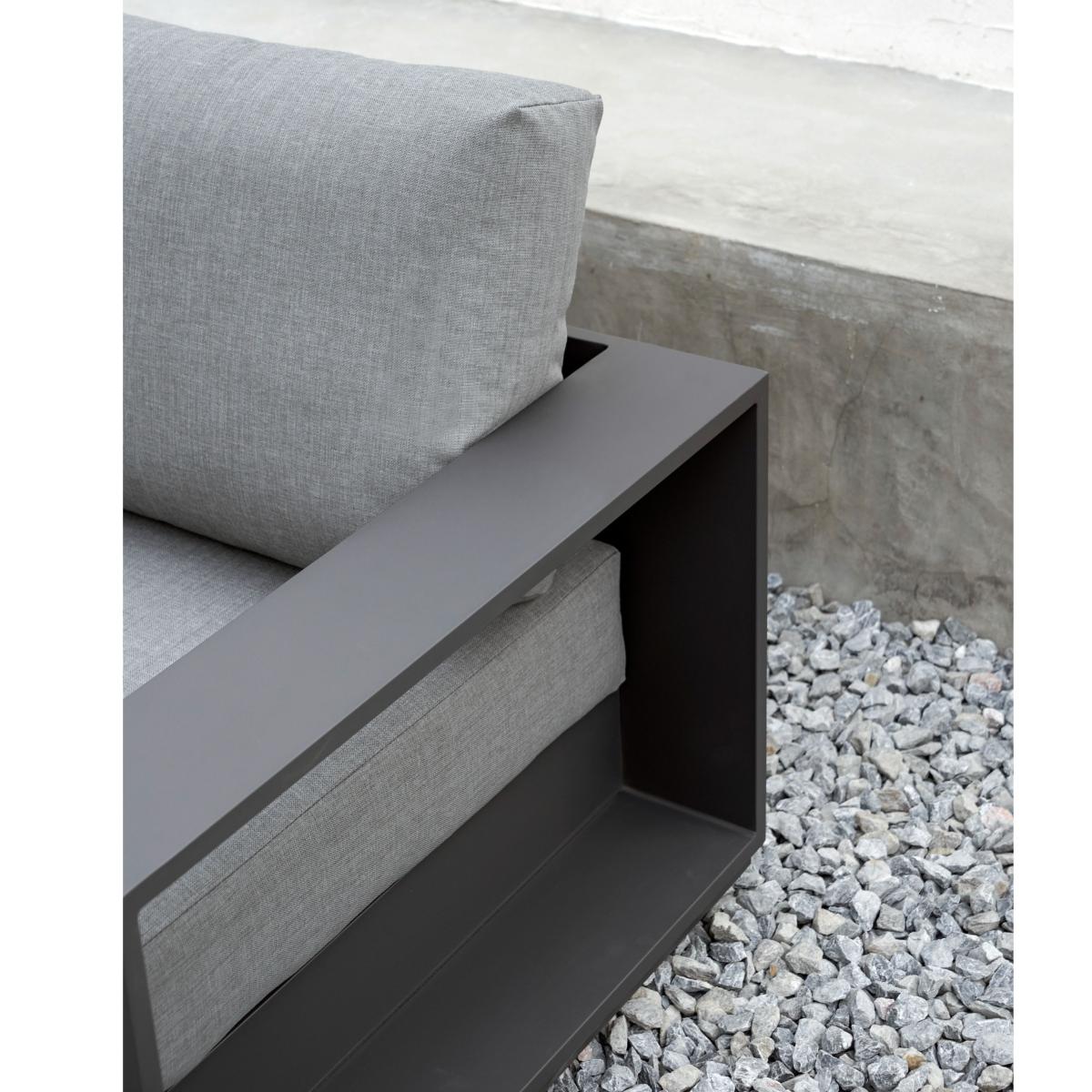 Sofá 1 plaza Ione aluminio antracita y textil gris medio 