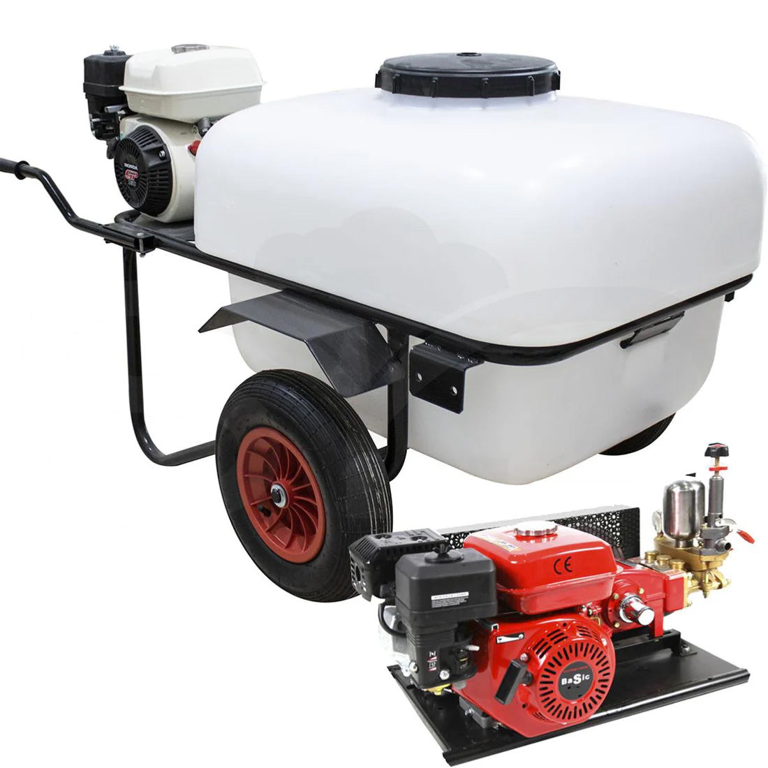 Carretilla sulfatadora, Motor Gasolina 200L. Motor 4T 40Bar 22L