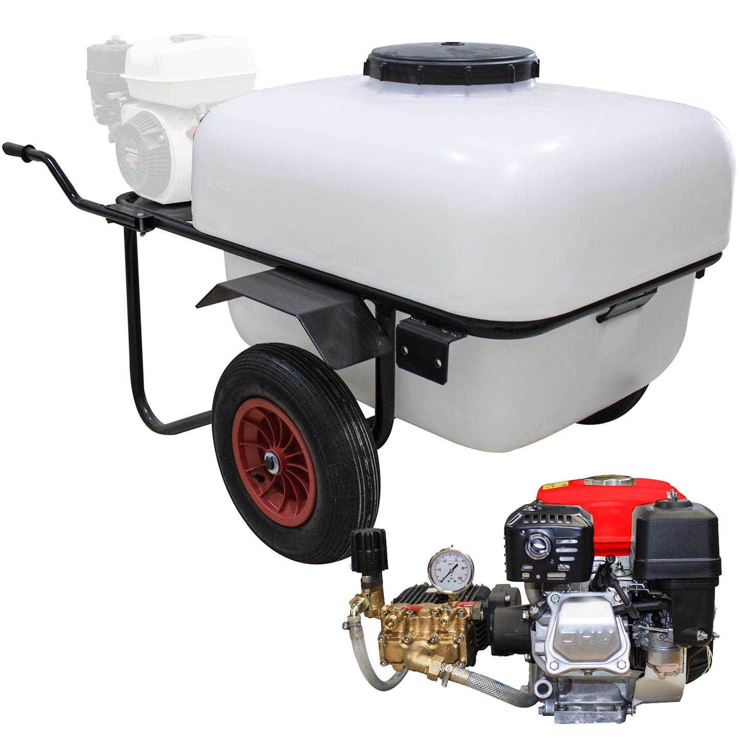 Carretilla sulfatadora 200L, Motor Gasolina 4T 40bar 30L/min