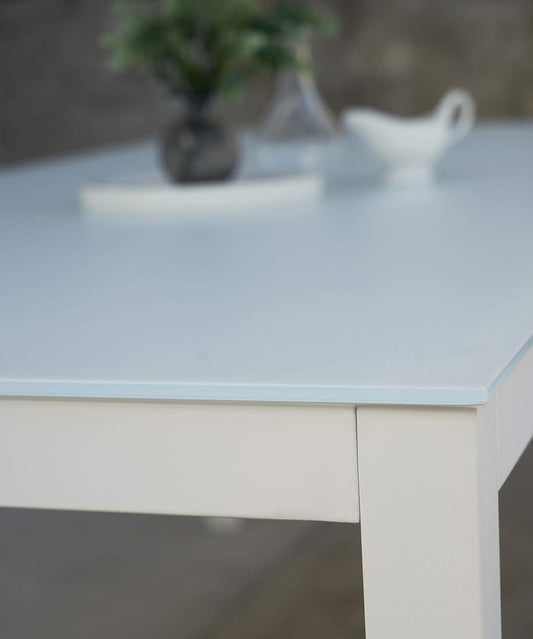 Mesa de comedor Adin 160*90 cm aluminio y cristal blanco