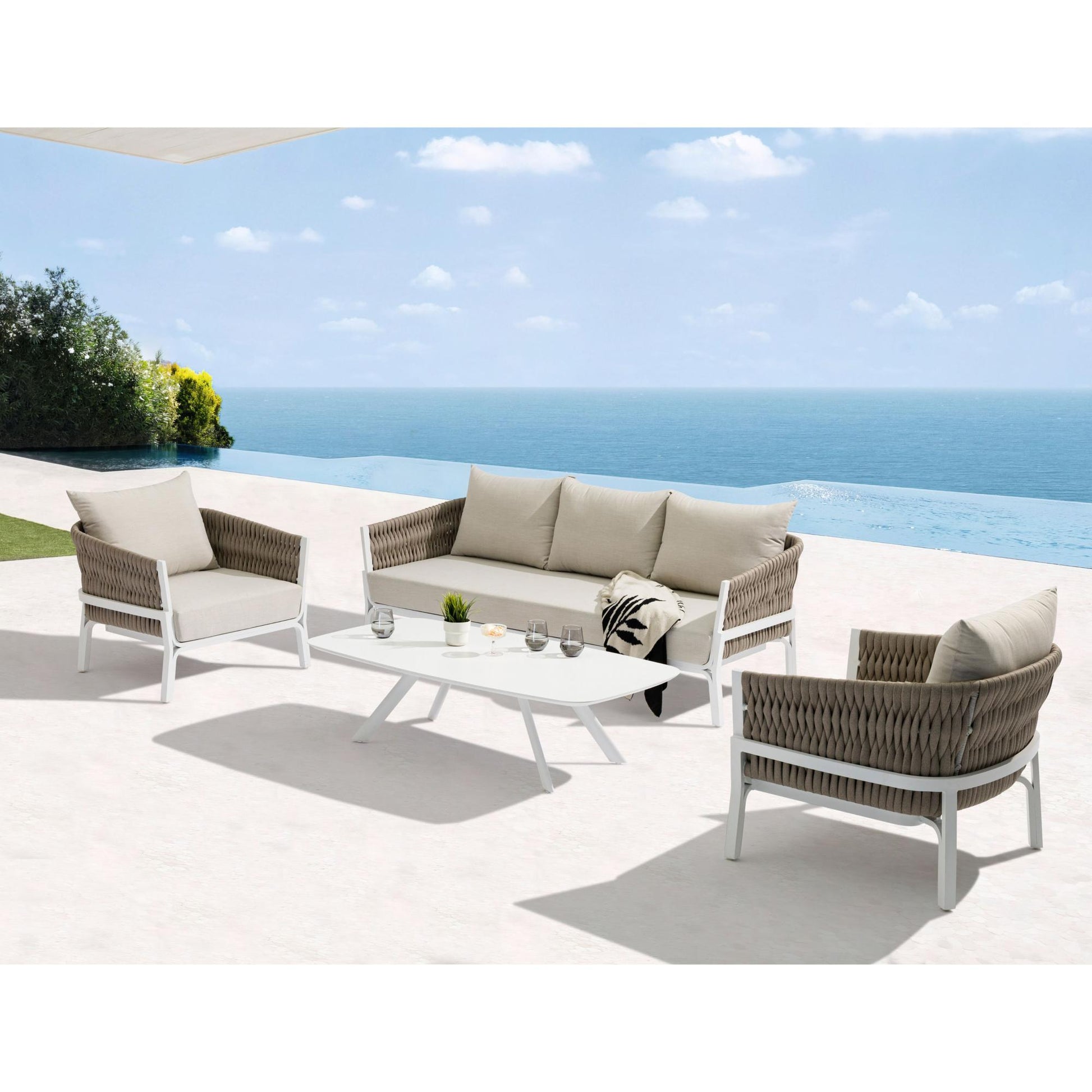 Sofá 3 plazas Anmore aluminio blanco textil  greige