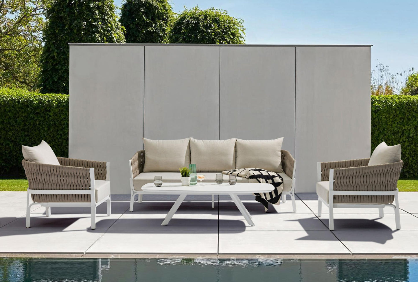 Sofá 3 plazas Anmore aluminio blanco textil  greige