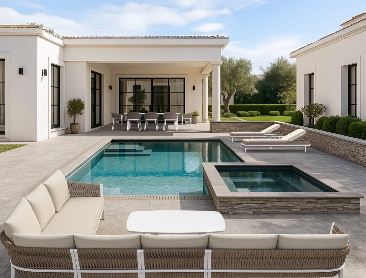 Tumbona Anmore aluminio blanco textil greige