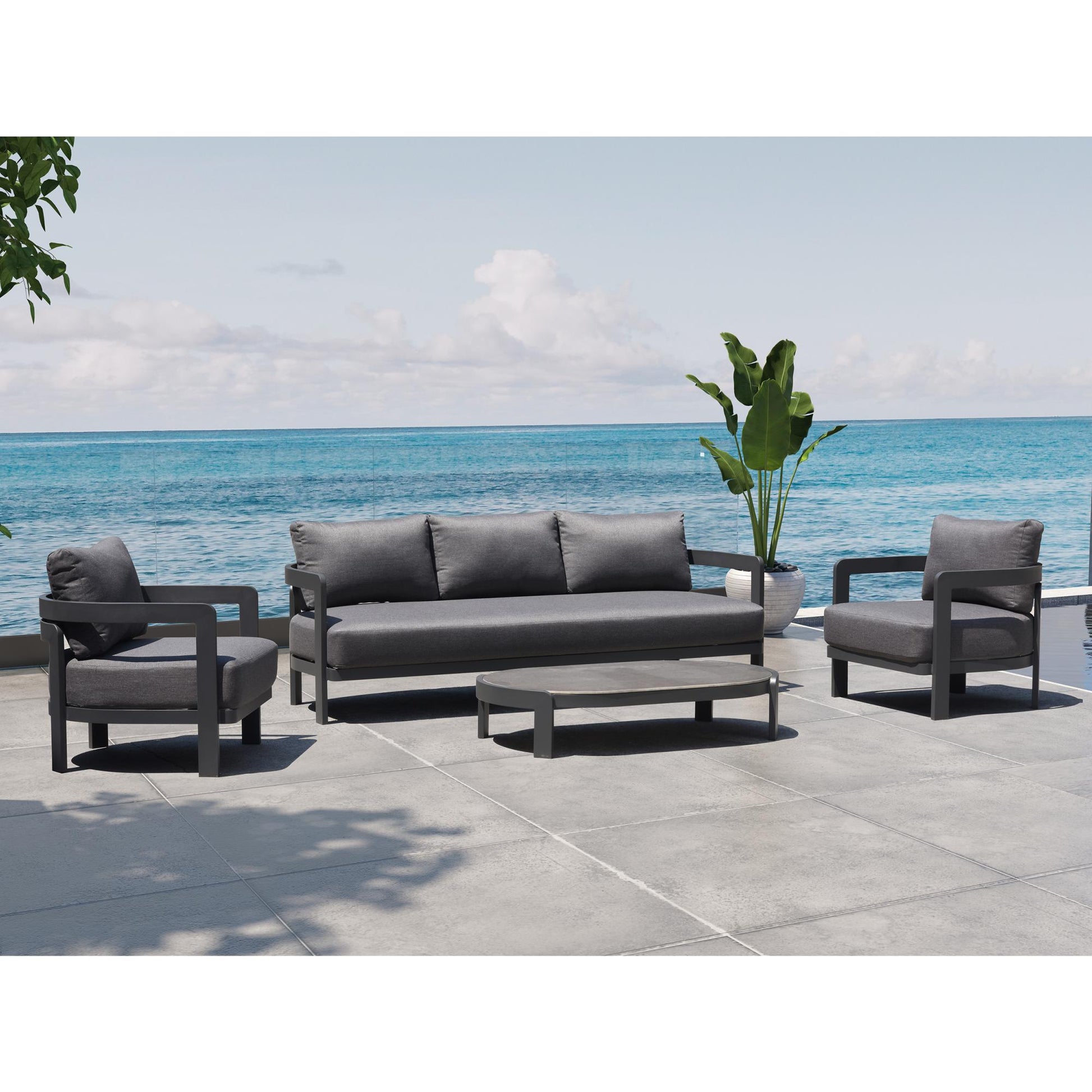 Sofá de 1 plaza Babylon aluminio gris antracita y textil  gris oscuro