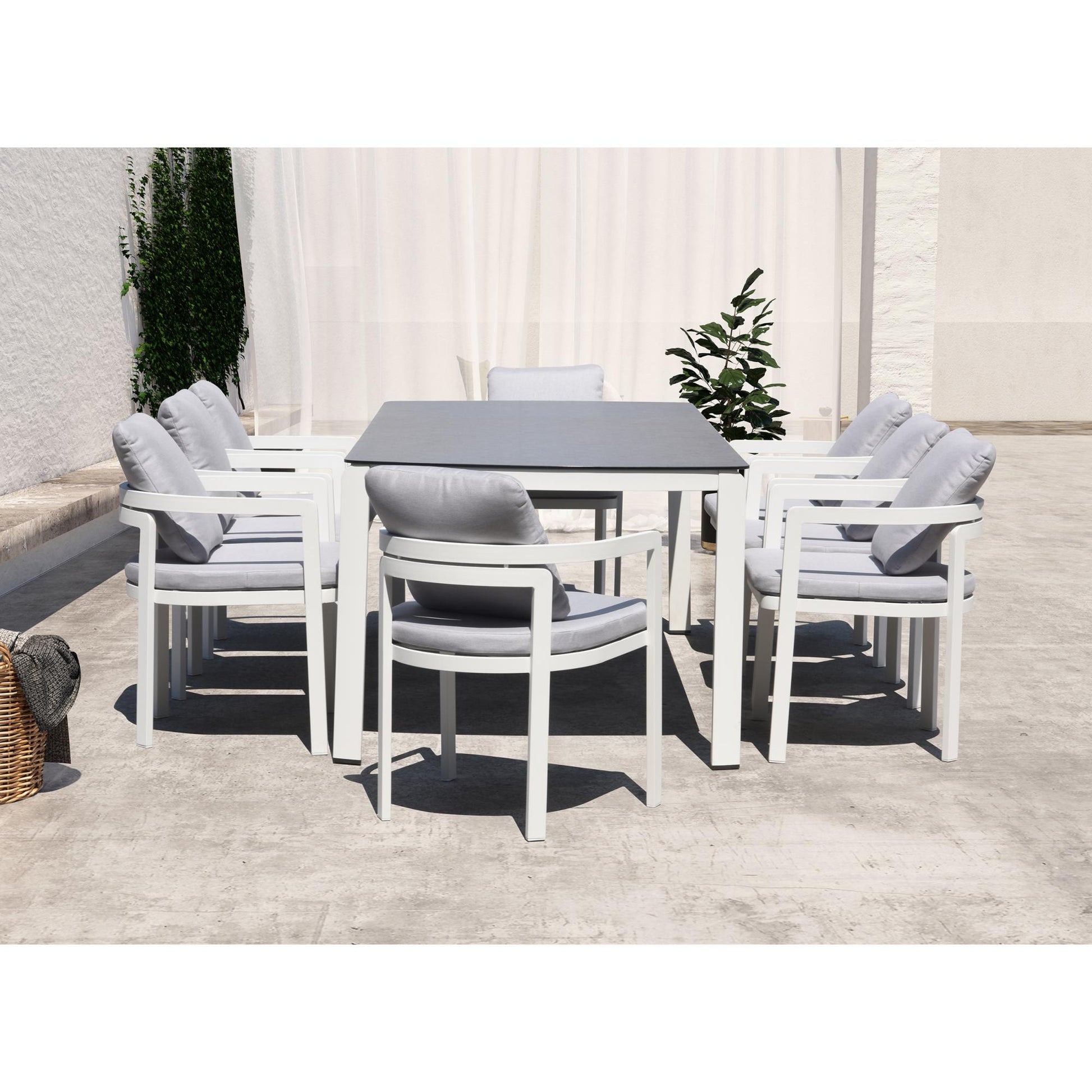 Sillón de comedor  Babylon aluminio blanco y textil gris medio
