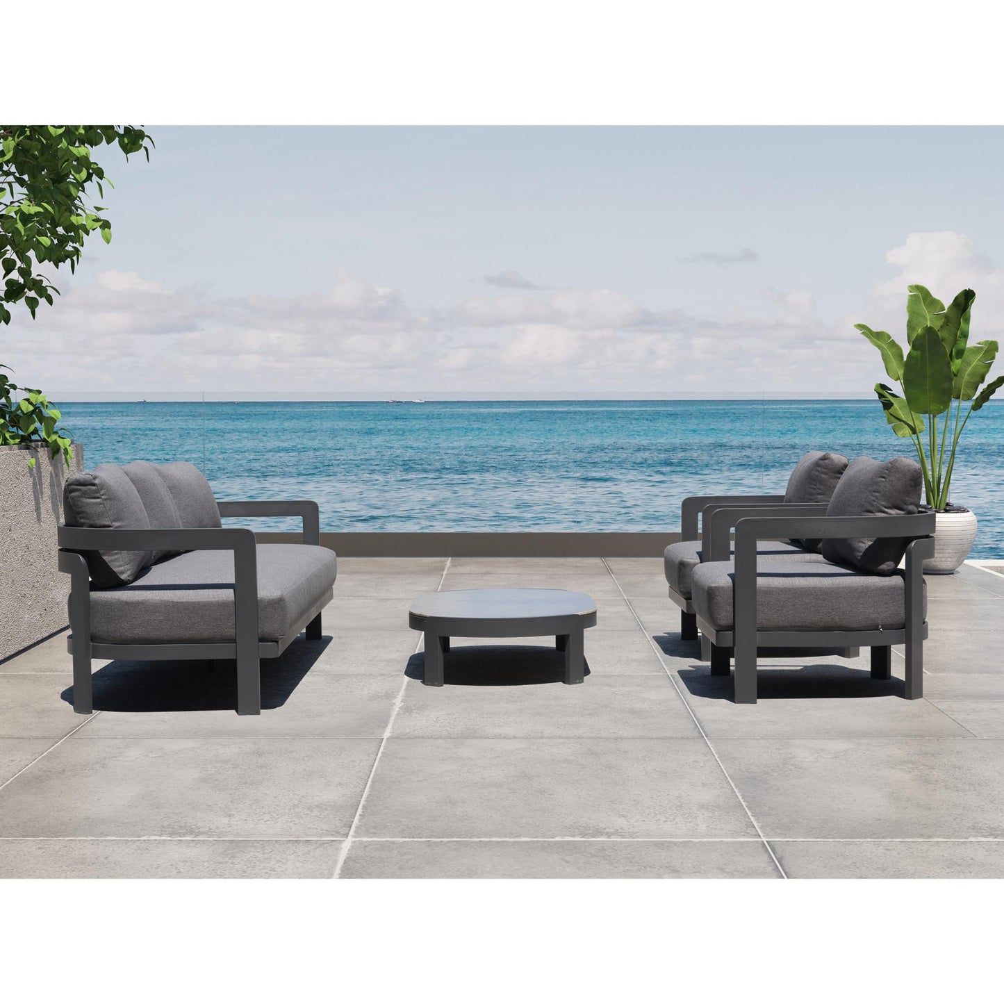 Mesa de centro Babylon aluminio gris antracita y top cerámico gris oscuro moteado
