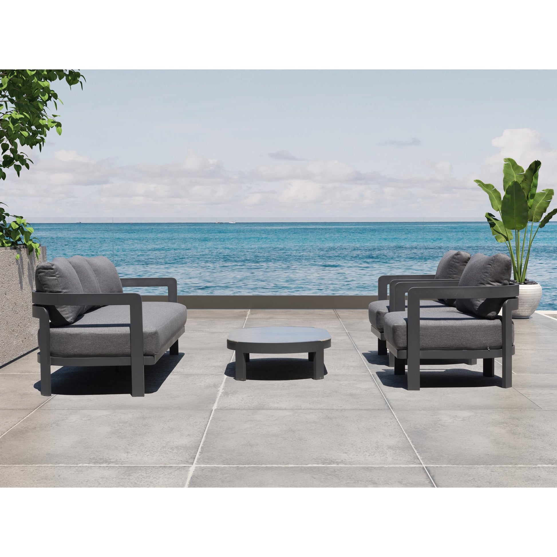 Mesa de centro Babylon aluminio gris antracita y top cerámico gris oscuro moteado