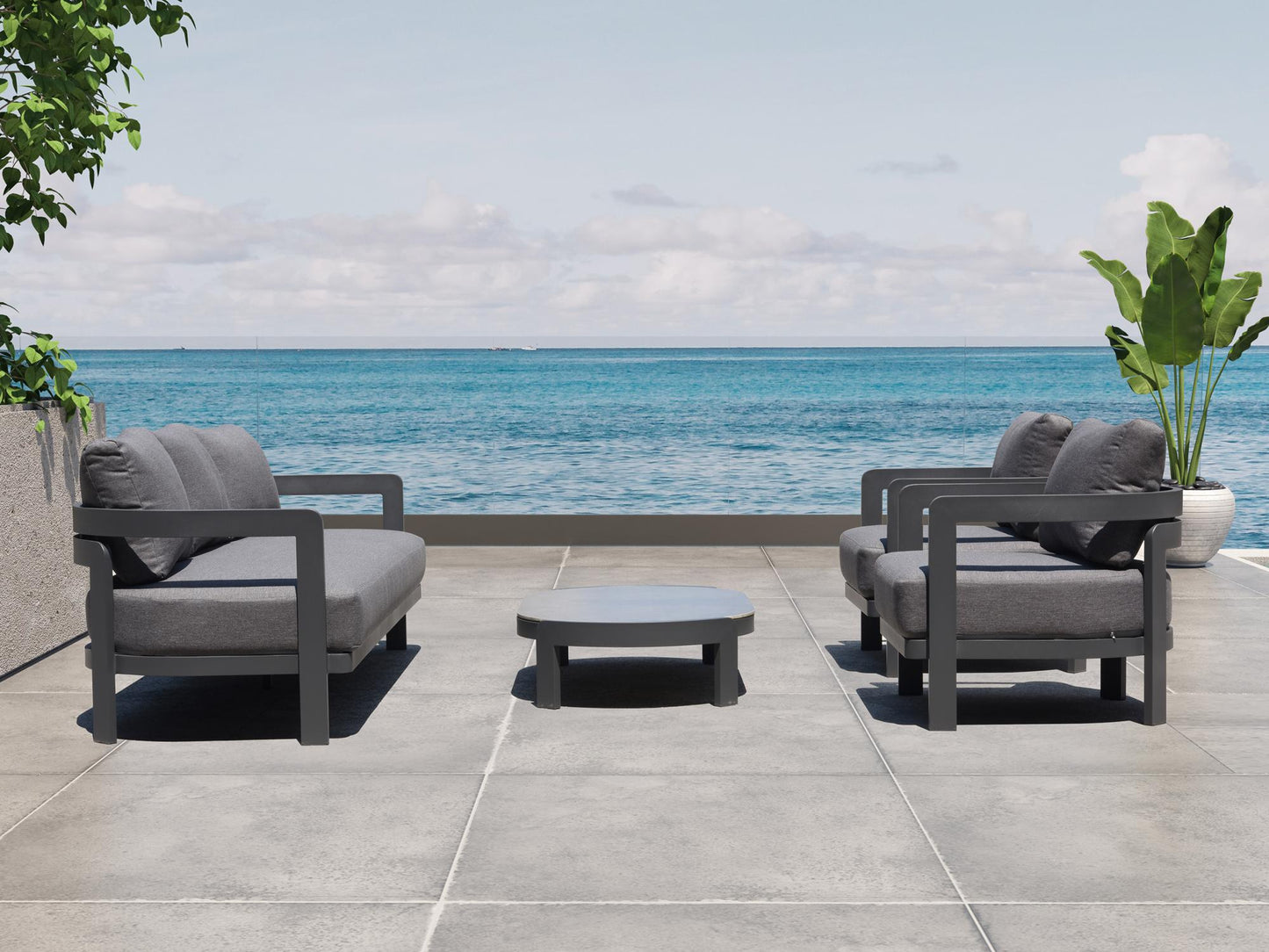 Sofá de 3 plazas Babylon aluminio gris antracita y textil gris oscuro