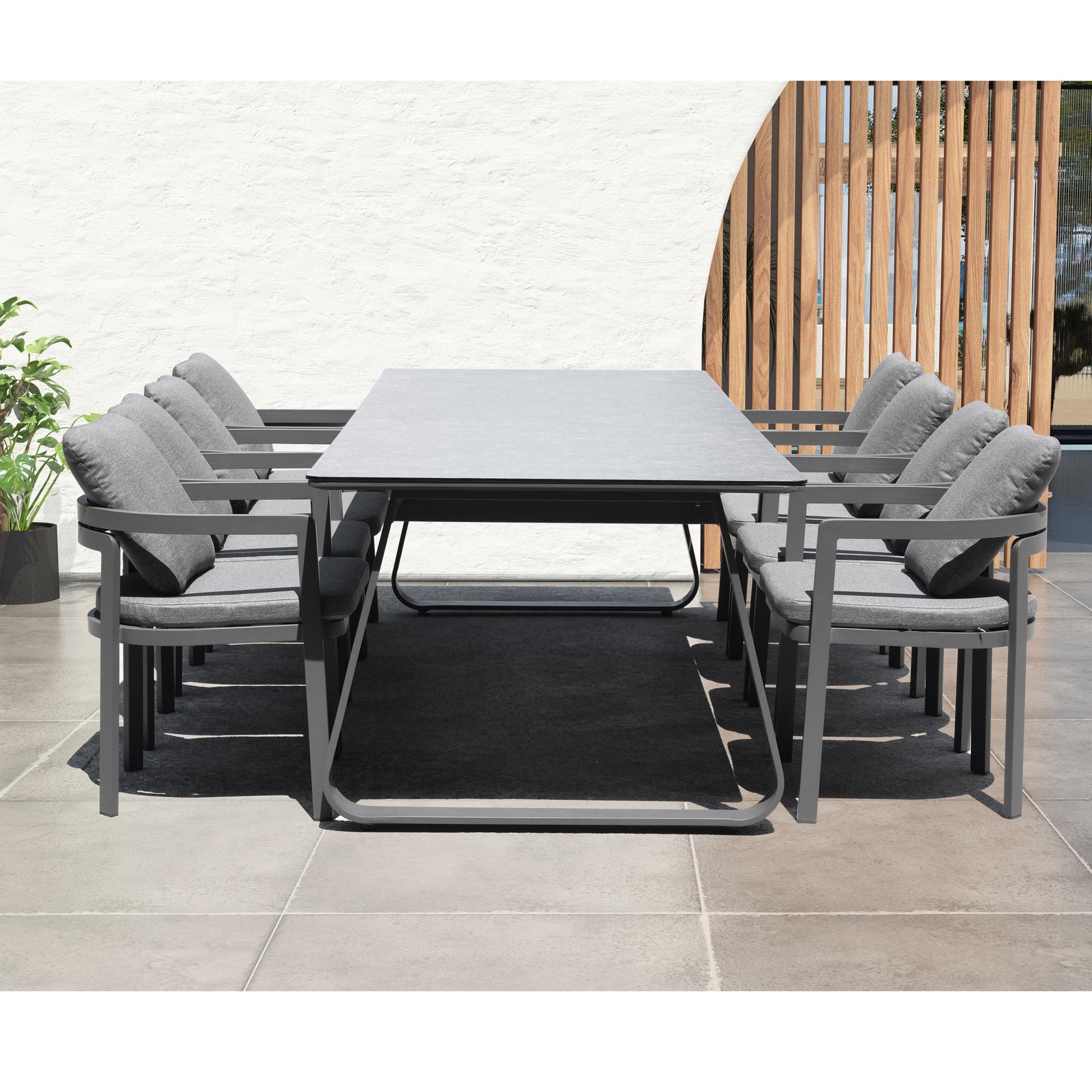 Mesa de comedor Babylon 220X100 cm aluminio antracita y cristal cerámico gris oscuro