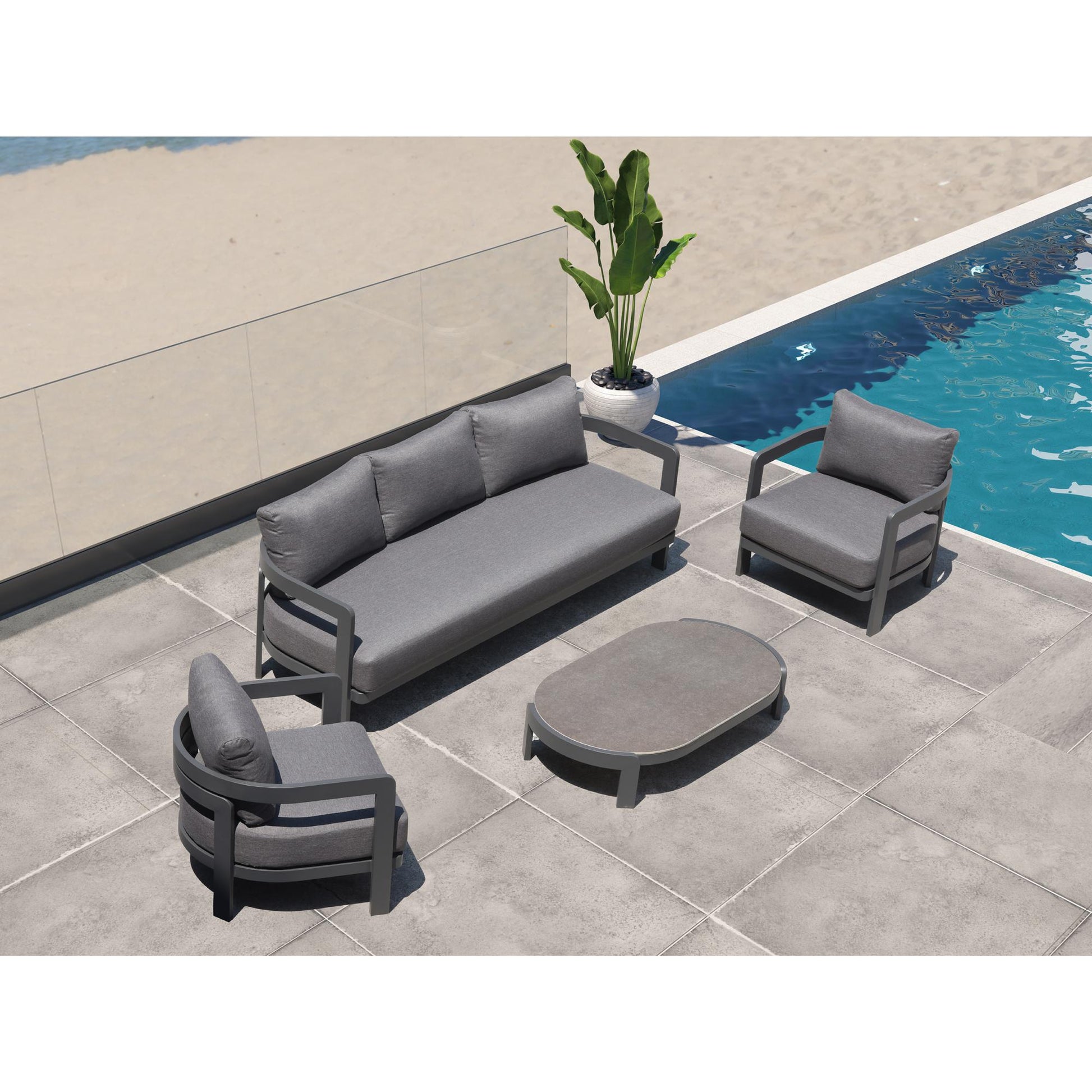 Sofá de 1 plaza Babylon aluminio gris antracita y textil  gris oscuro