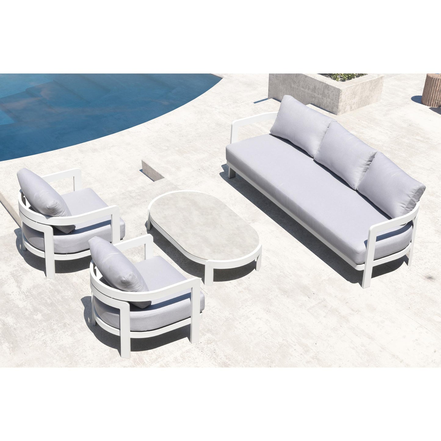 Sofá de 1 plaza Babylon aluminio blanco y textil gris medio