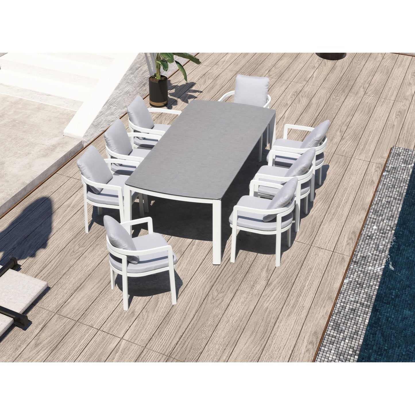 Sillón de comedor  Babylon aluminio blanco y textil gris medio