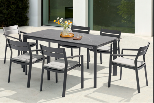 Mesa de comedor Boori 160x90 aluminio antracita top mesa porcelánico negro