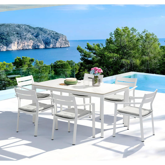 Mesa de comedor Boori 160x90 aluminio blanco top mesa porcelánico blanco