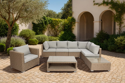 Sofá esquinero California aluminio y ratán sintético