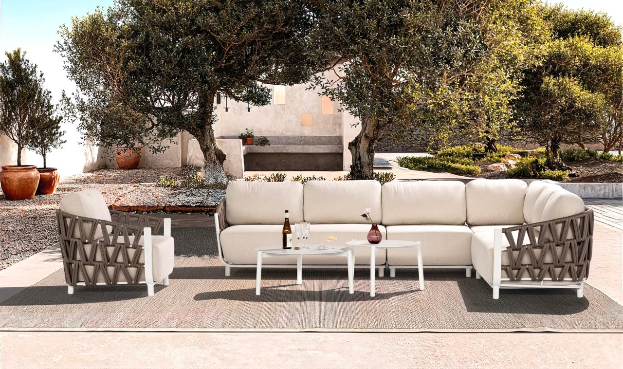 Módulo ampliación rinconera Carson aluminio blanco textil beige