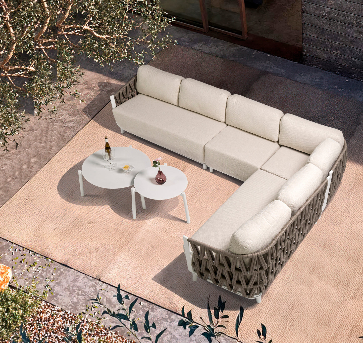 Módulo ampliación rinconera Carson aluminio blanco textil beige