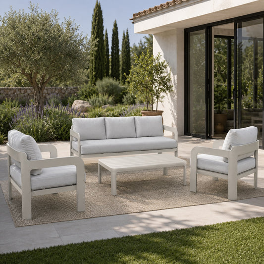 Conjunto Aluminio Sofá 3 Plazas + 2 Sillones + Mesa de centro