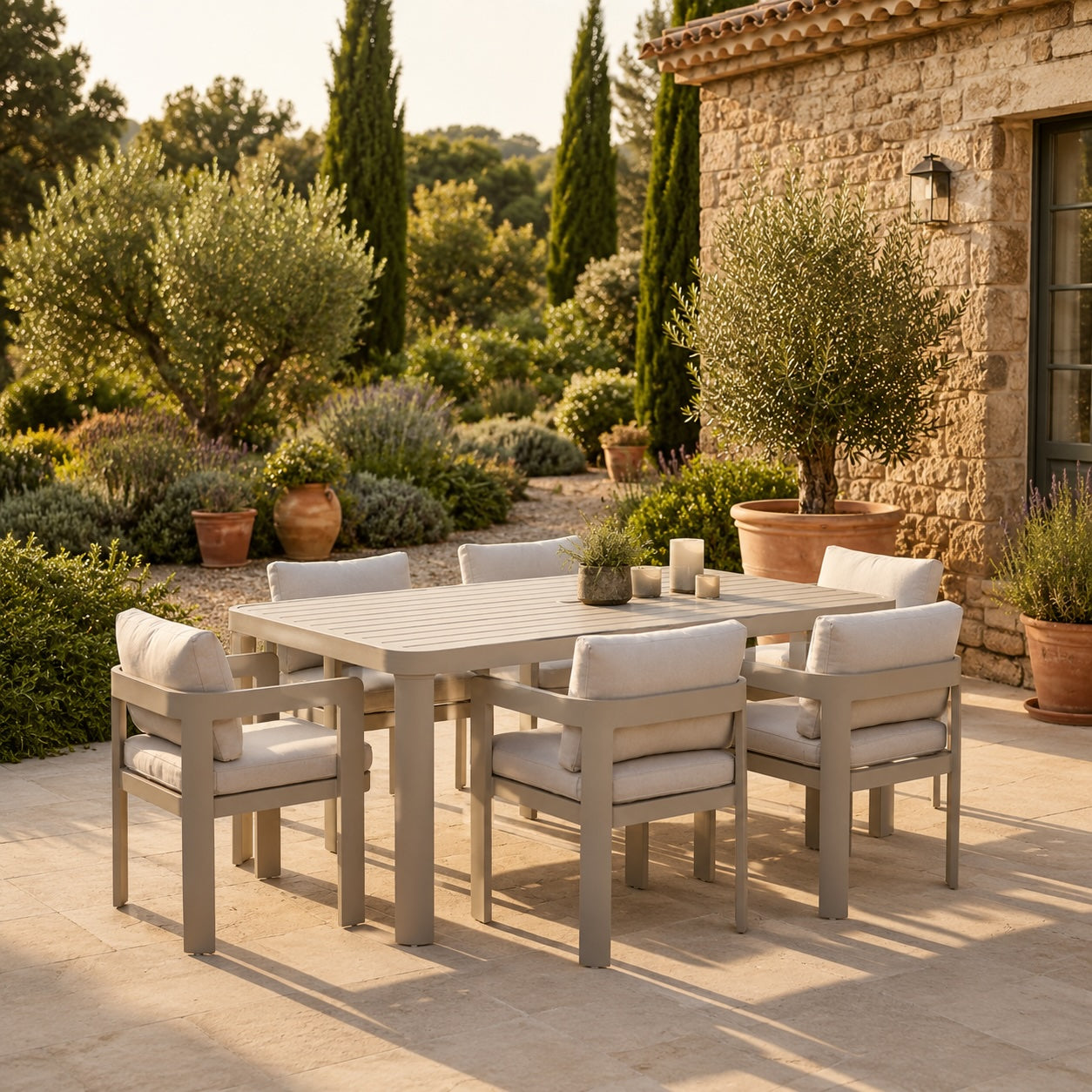 Conjunto Comedor de Jardín 7 Piezas Aluminio Mesa + 6 Sillas
