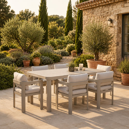 Conjunto Comedor de Jardín 7 Piezas Aluminio Mesa + 6 Sillas