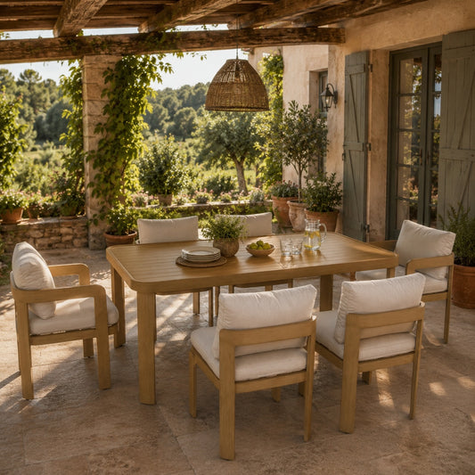 Conjunto Comedor Jardín 7 Piezas Aluminio Imitación Madera | Sea Side