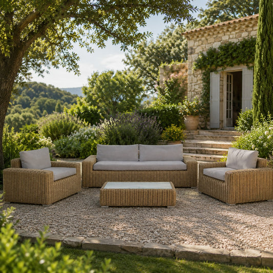 Conjunto de Jardín 4 Piezas | Fibra Sintética Artesanal Imitación Natural y Olefina