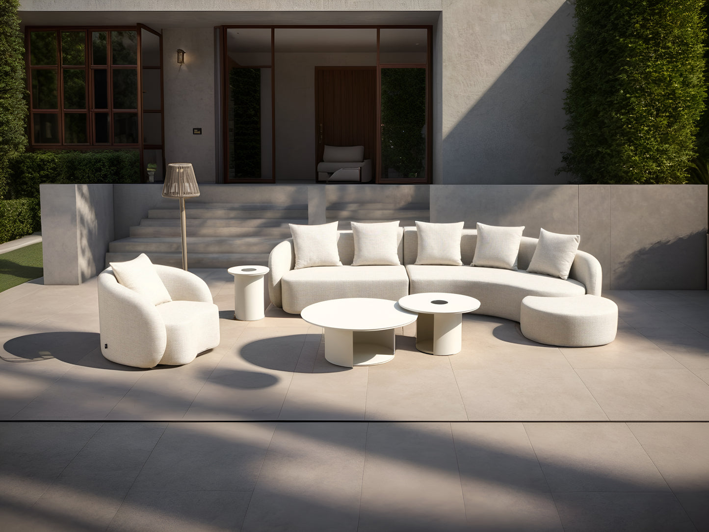 Mesa de centro redonda Corinto Ø 71 cm aluminio blanco con luz solar