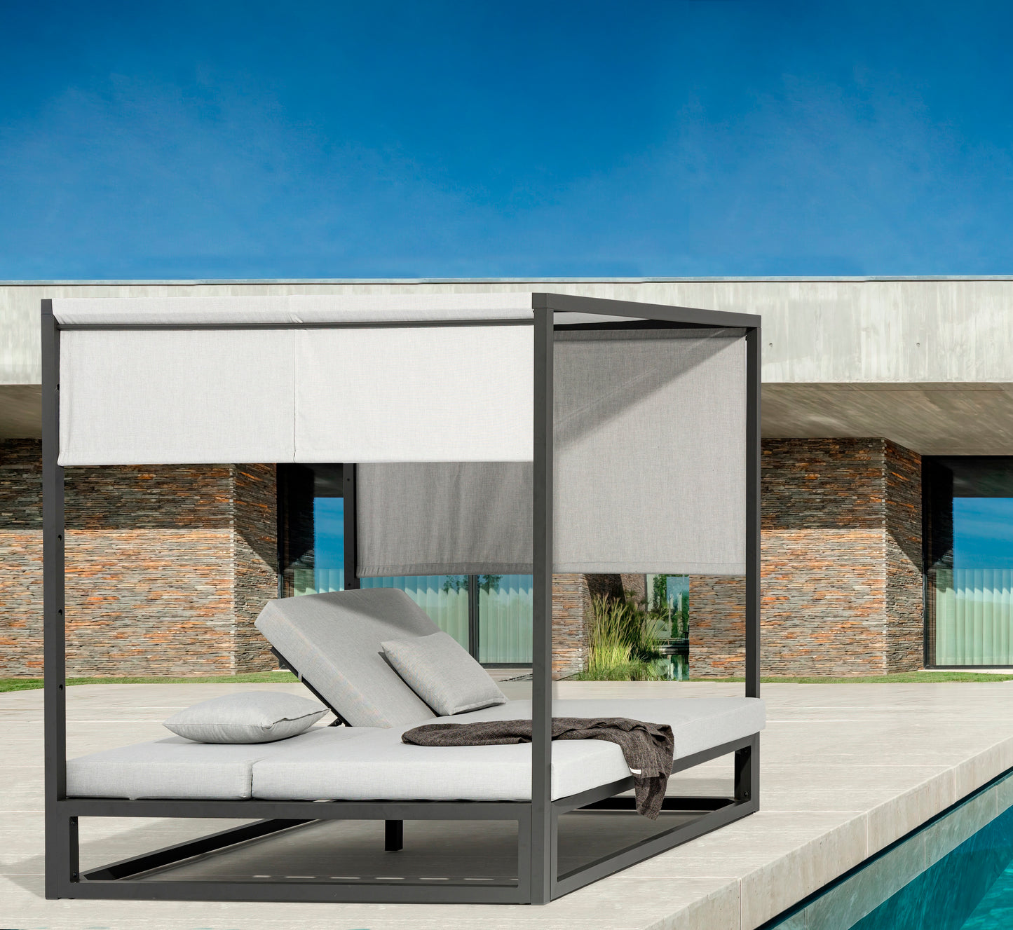 Daybed Edna aluminio antracita y textil gris medio
