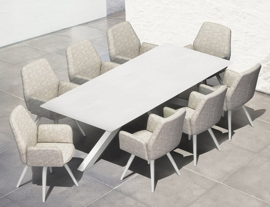 Silla de comedor Eren aluminio blanco textil beige.