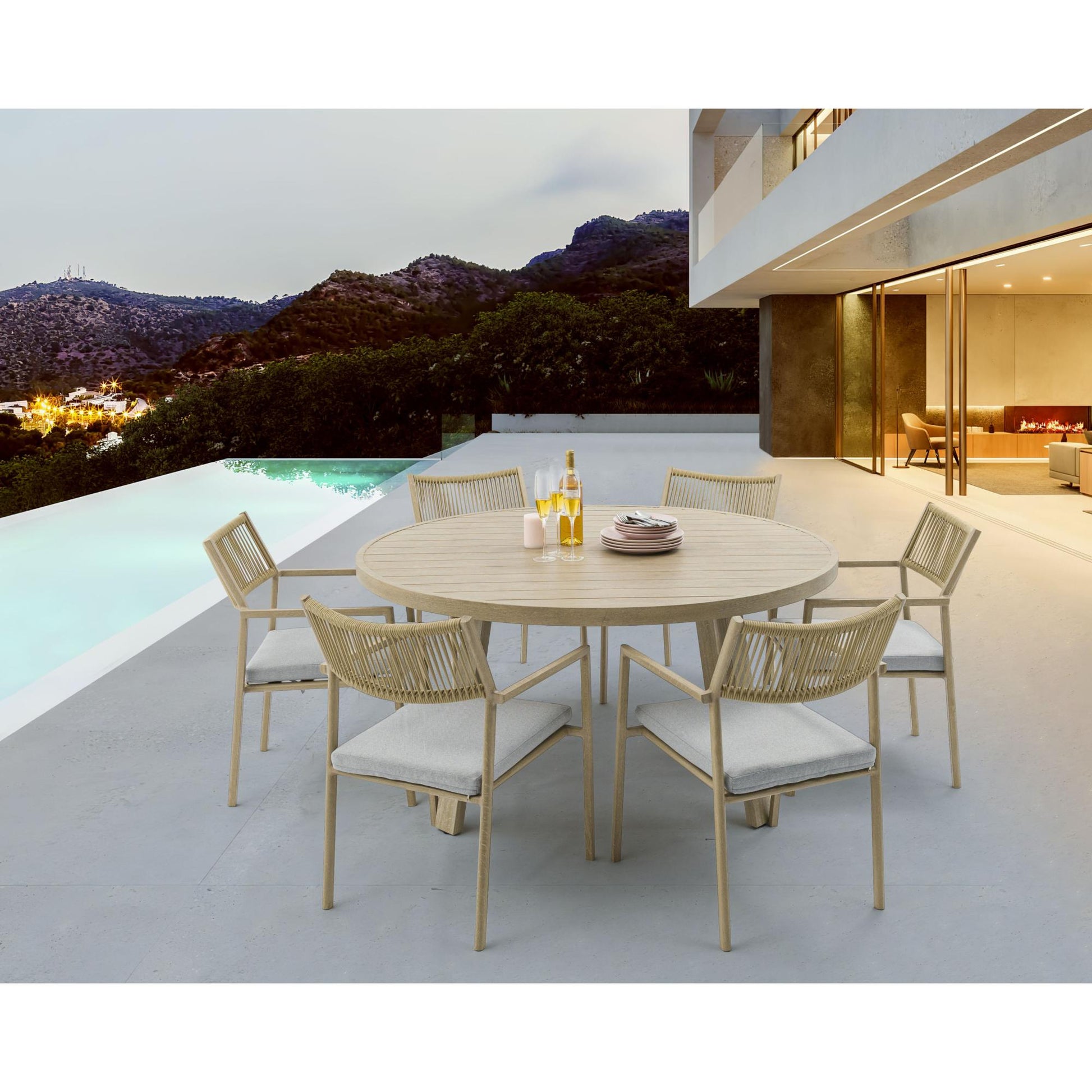 Mesa de comedor Harmony Ø 150 cm aluminio efecto madera