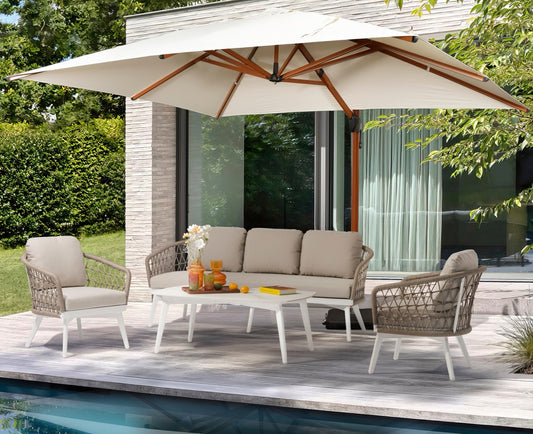 Sombrilla Igris rectangular 300x400 cm con pie lateral y base rellenable de 150 kg