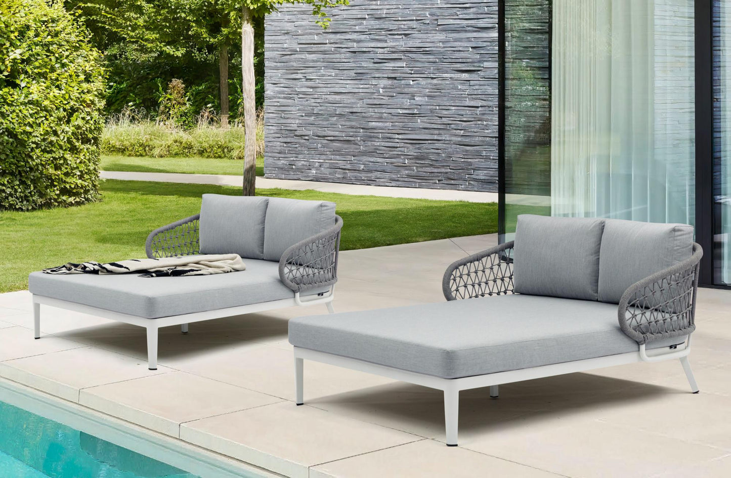 Daybed Isabela aluminio blanco y textil gris claro