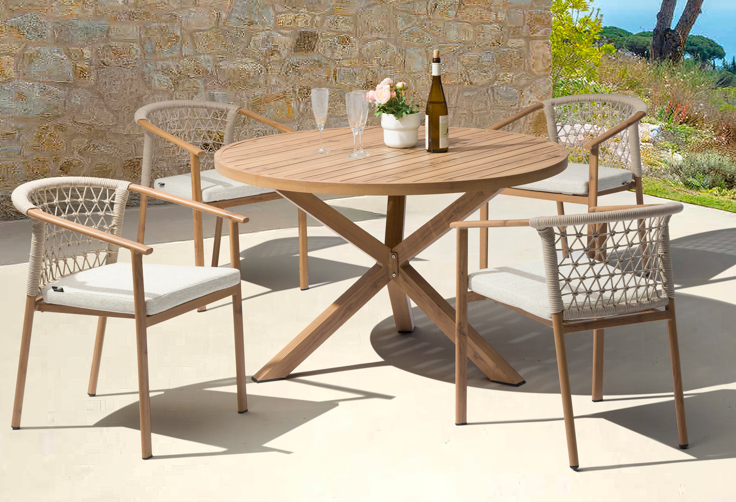 Silla de comedor Batu aluminio efecto teca natural  56x62x75 cm