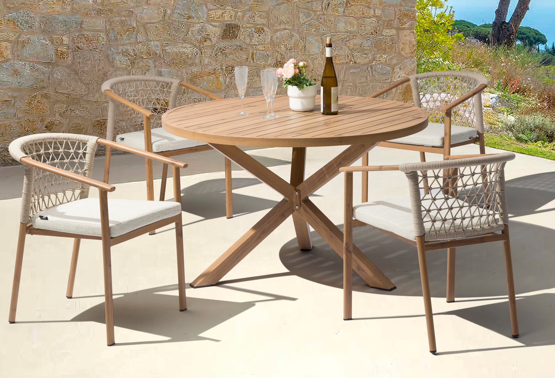 Silla de comedor Batu aluminio efecto teca natural  56x62x75 cm