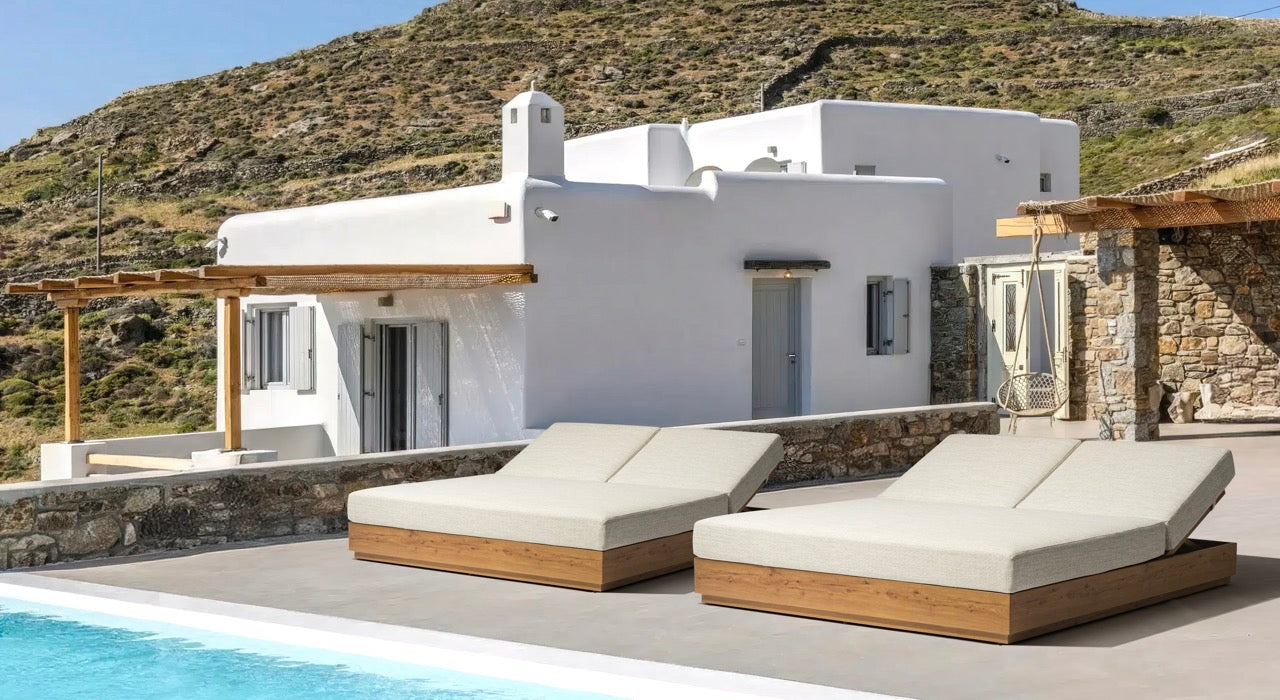 Tumbona doble Java 190x160x36 cm aluminio efecto teca natural