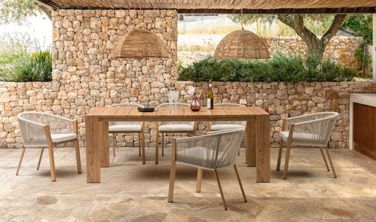 Mesa rectangular Java 200x90x75 cm aluminio efecto teca natural