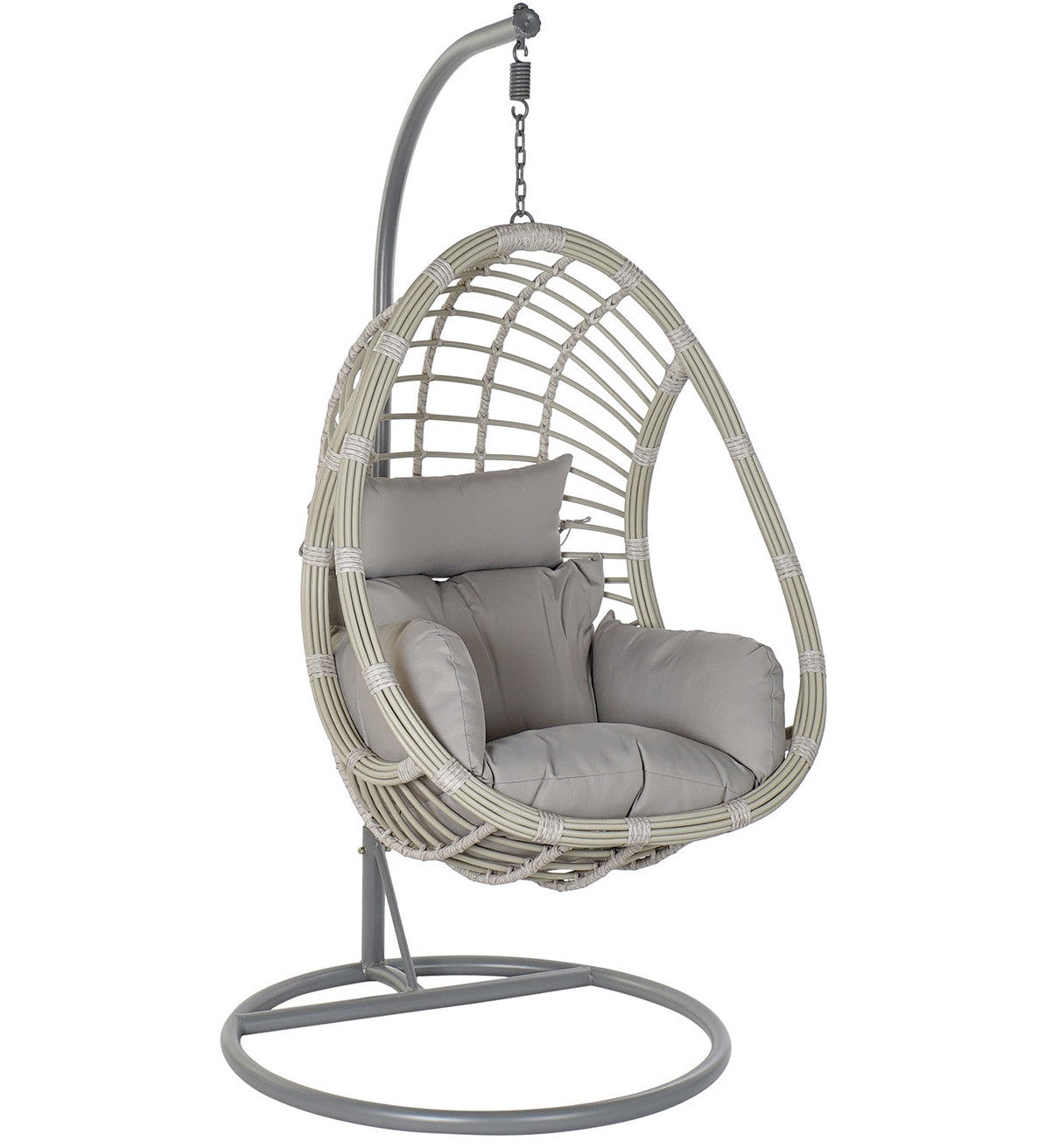 Sillón Colgante 1 Plaza Ratán Sintético Gris con Base y Cojín