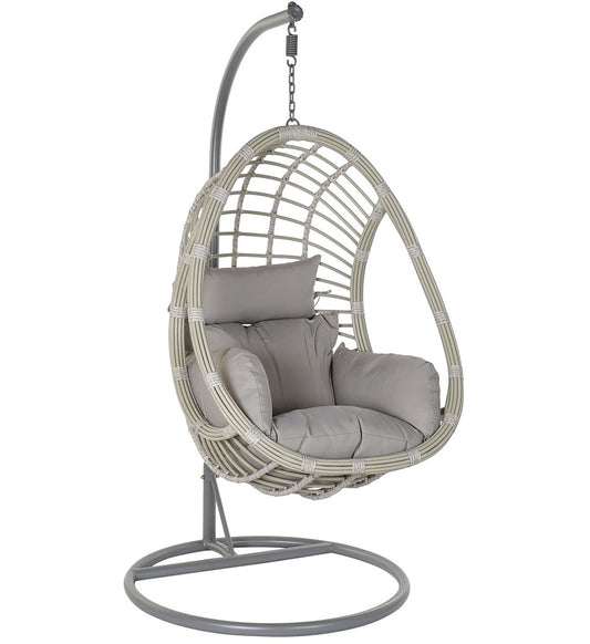 Sillón Colgante 1 Plaza Ratán Sintético Gris con Base y Cojín