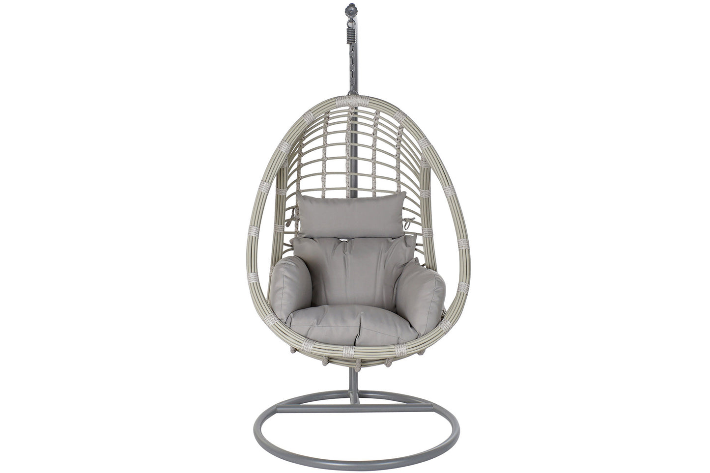 Sillón Colgante 1 Plaza Ratán Sintético Gris con Base y Cojín