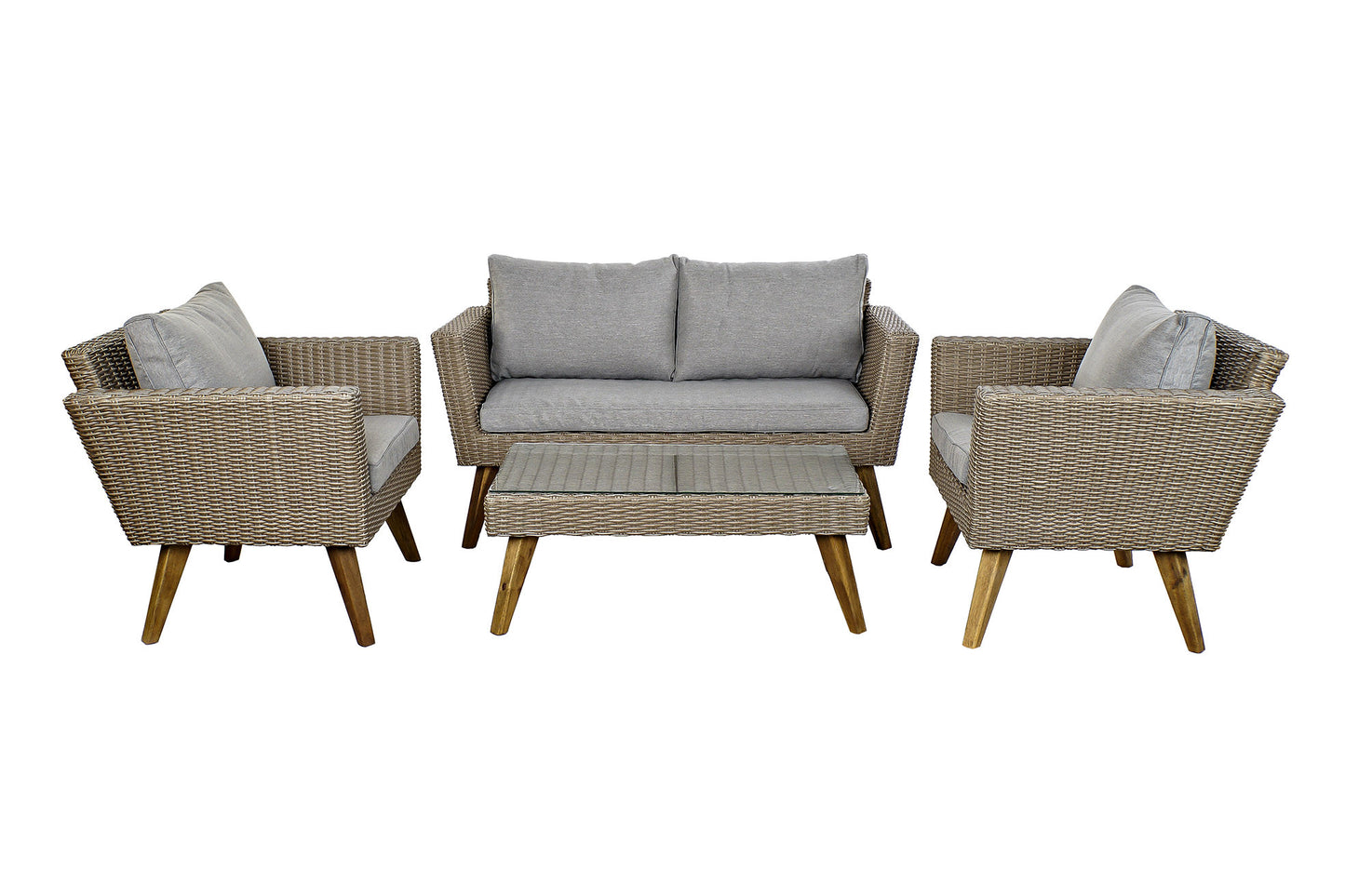 Conjunto Relax Jardín Ratán Sintético Sofá 2P + 2 Sillones + Mesa Cristal