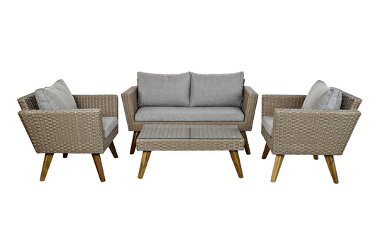 Conjunto Relax Jardín Ratán Sintético Sofá 2P + 2 Sillones + Mesa Cristal