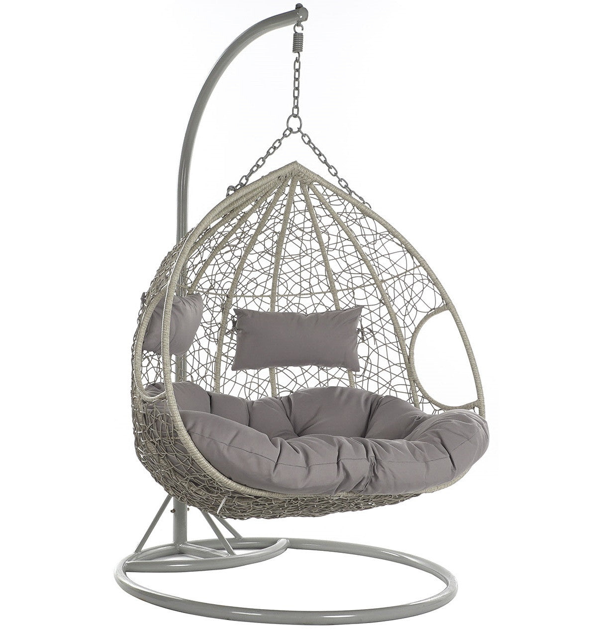 Sillón Colgante 2 Plazas Ratán Sintético Gris con Base y Cojínes